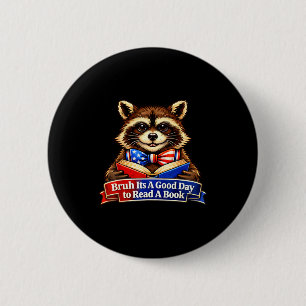 ブロッコリーが本を読むのに良い日だ raccoon 7月4日 缶バッジ