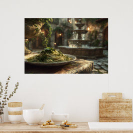 ブロッコリーラーベ付きスパゲッティ ポスター