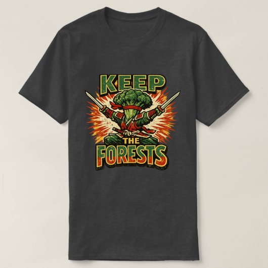 ブロッコリー武士道 - 森林を守れヒーロー Tシャツ (デザイン正面)