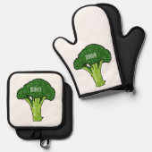 ブロッコリー漫画イラストレーション 鍋つかみ&鍋敷きセット (正面/裏面)