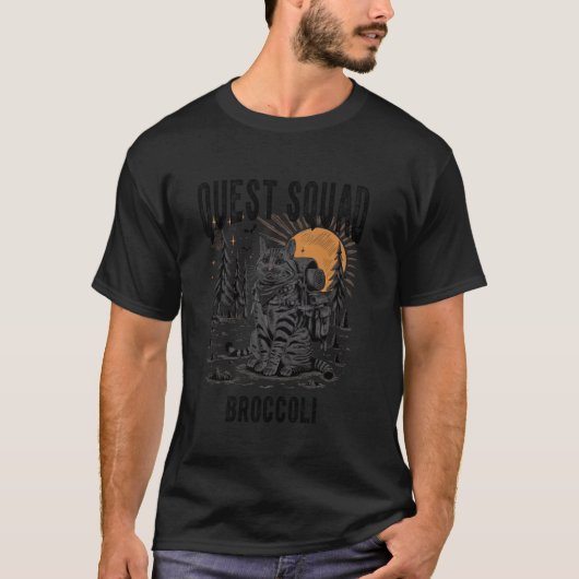 ブロッコリー・スクワッド・クエスト 猫 Tシャツ (正面)