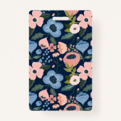 ブロッサムかわいらしピンクとブルーのフローラフレームの写真ID バッジ (裏面)