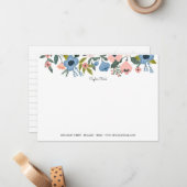 ブロッサムかわいらしピンクとブルーのフローラフレーム&ノート ノートカード (正面/裏面インサイチュ)