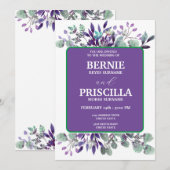 ブロッサムエレガントフローラホワイト文字パープル結婚ズ 招待状 (正面/裏面)