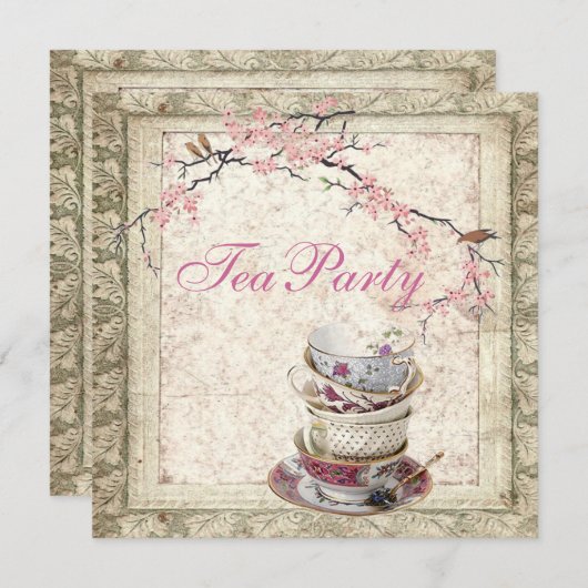 ブロッサムカントリーブライダルシャワーティーパーティの招待状 招待状 (正面/裏面)