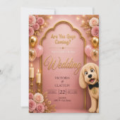 ブロッサムピンクの結婚式 Funny Dog - みんな来る？ 招待状 (正面)