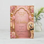 ブロッサムピンクの結婚式 Funny Dog - みんな来る？ 招待状 (スタンド正面)