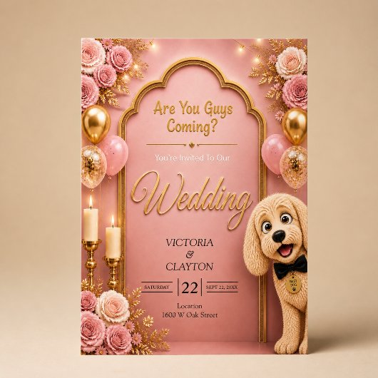 ブロッサムピンクの結婚式 Funny Dog - みんな来る？ 招待状