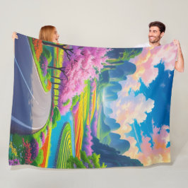 "ブロッサムロードの夢 – ファンタジー風景 フリースブランケット