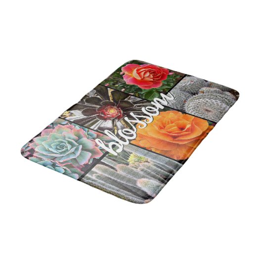 ブロッサム引用文カクティーバラ植物写真モダン バスマット (アングル)