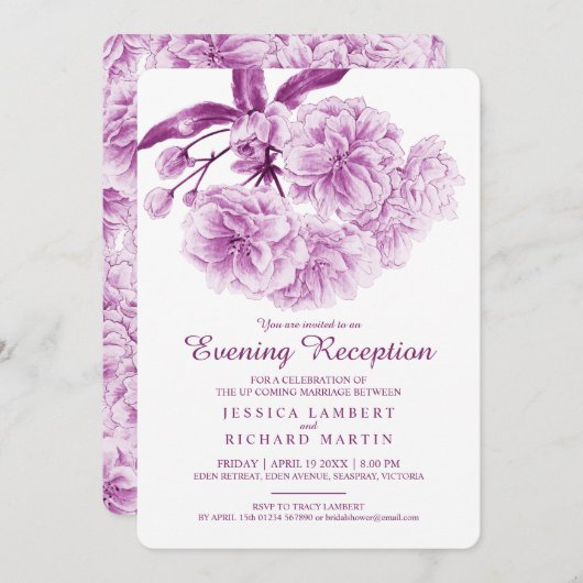 ブロッサム春パープルデュスク夕べ披露宴 招待状 (正面/裏面)