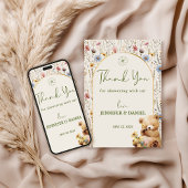 ブロッサム淡い色のクリームよくはしゃぐテディベア赤ちゃんシャワー サンキューカード