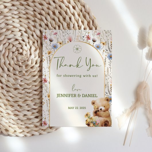 ブロッサム淡い色のクリームよくはしゃぐテディベア赤ちゃんシャワー サンキューカード