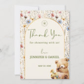 ブロッサム淡い色のクリームよくはしゃぐテディベア赤ちゃんシャワー サンキューカード (正面)