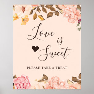 ブロッシュゴールドの花柄 Love Is Sweet デザートバーサイン ポスター
