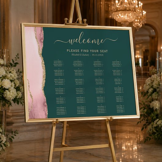 ブロッシュゴールド+アゲート+エメラルドグリーン結婚式席次表 ポスター