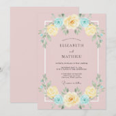 ブロッシュバターの青いペイントの結婚式 招待状 (正面/裏面)