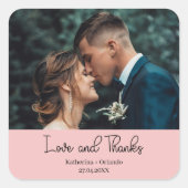 ブロッシュピンクのエレガントな結婚式の愛と感謝の写真 スクエアシール (正面)