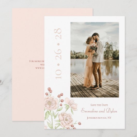 ブロッシュピンクのバラの結婚式 モダンな結婚式の日程お知らせ 招待状 (正面/裏面)