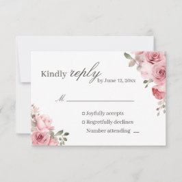 ブロッシュピンクのバラの結婚式RSVPカード 出欠カード
