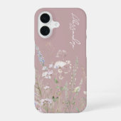 ブロッシュピンクのボヘミアン調水彩野の花 iPhone 16ケース (裏面)