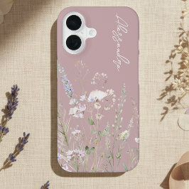 ブロッシュピンクのボヘミアン調水彩野の花 iPhone 16ケース