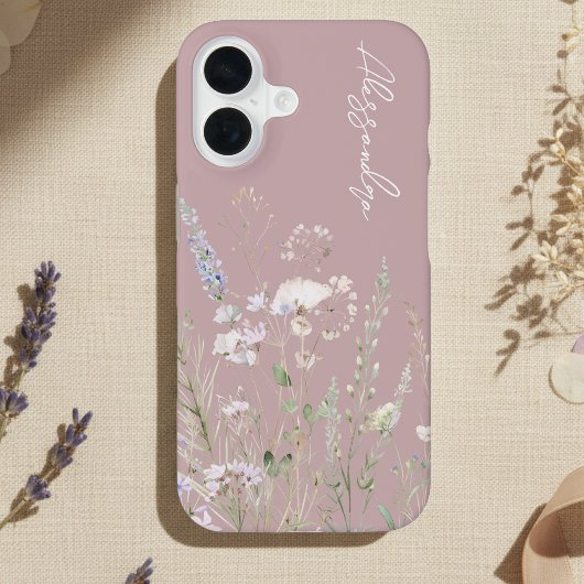 ブロッシュピンクのボヘミアン調水彩野の花 iPhone 16ケース