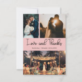 ブロッシュピンクの愛と感謝の3枚の写真の結婚式 カード (正面)