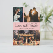 ブロッシュピンクの愛と感謝の3枚の写真の結婚式 カード (スタンド正面)
