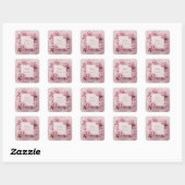 ブロッシュピンクの桜とゴールド大理石のウェディング スクエアシール (シート)