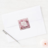ブロッシュピンクの桜とゴールド大理石のウェディング スクエアシール (封筒)