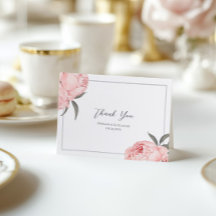 ブロッシュピンクの水彩ペオニーの結婚式の御礼カード