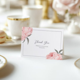 ブロッシュピンクの水彩ペオニーの結婚式の御礼カード サンキューカード
