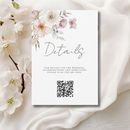 ブロッシュピンクの花のQRコード ウェディング詳細同梱カード