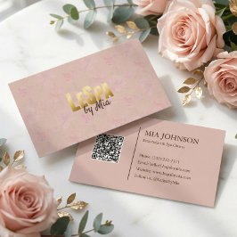 ブロッシュピンクの花柄とゴールドロゴのスパビューティービジネス 名刺