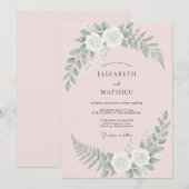 ブロッシュピンクの輝く薔薇の結婚式 招待状 (正面/裏面)