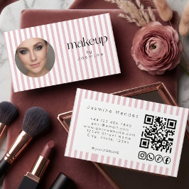 ブロッシュピンクストライプの写真MUA QRコードソーシャルアイコン 名刺