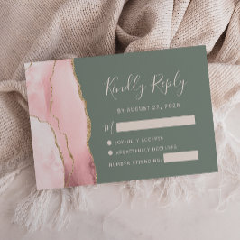 ブロッシュピンク ゴールド アゲート セージグリーン 結婚式 RSVP カード