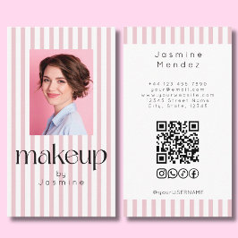 ブロッシュピンク ストライプス ヴァーティカル エレガント 写真 MUA 名刺