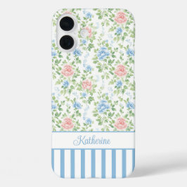 ブロッシュブルーの花のモノグラム 水彩 iPhone 16 PLUSケース