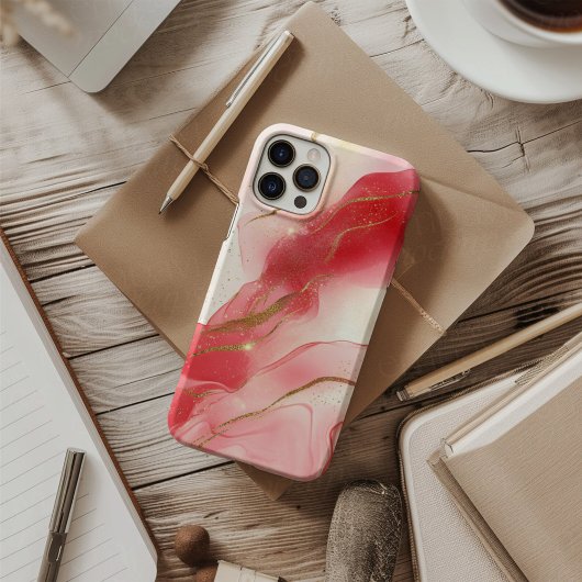 ブロッシュベール 高級ソフトピンク水彩ゴールド iPhone 16ケース