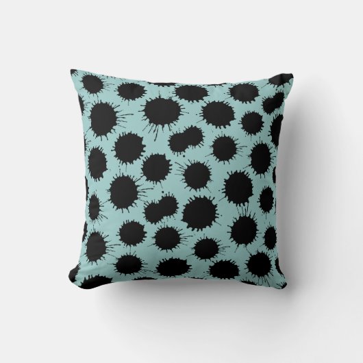 ブロットパターン – Lt Blue Greenの黒 クッション (正面)