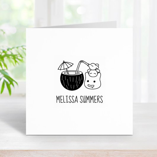 ブロッブ間抜けクリーチャーのココナッツドリンク名前をカスタムする1x1 ラバースタンプ