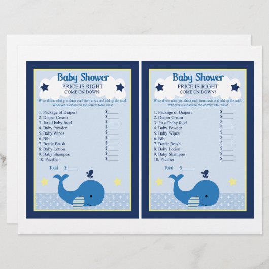 ブロディ航海のクジラ価格ゲームベビーシャワー (正面/裏面)