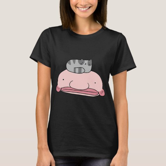 ブロブフィッシュと小さな猫 Tシャツ (正面)