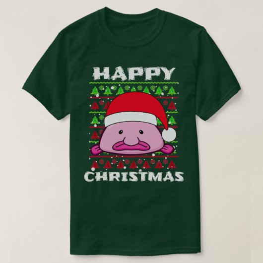 ブロブフィッシュハッピークリスマスキュートフェスティバルサンタハットB Tシャツ (デザイン正面)