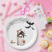 ブロムとカボチャの可愛いハロウィーン幽霊ウィッチ ペーパープレート (パーティー)