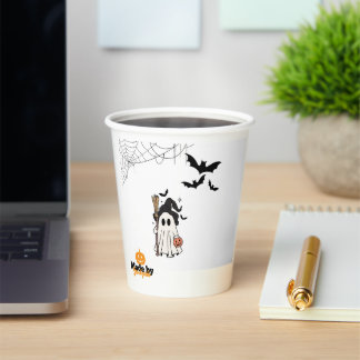 ブロムとカボチャの可愛いハロウィーン幽霊ウィッチ 紙コップ