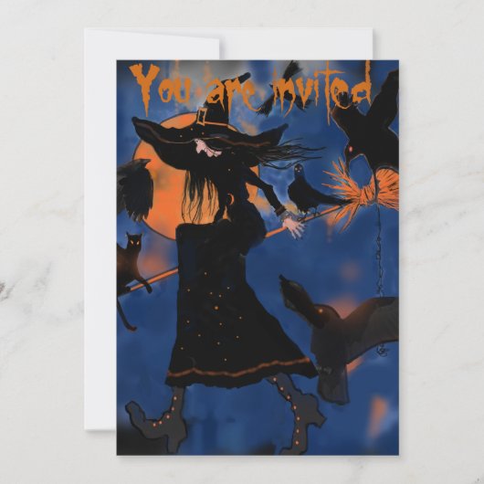 ブロムのハロウィーンの魔女の漫画スケッチ 招待状 (正面)