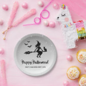 ブロムの銀の灰色と黒のハロウィーンの魔女 ペーパープレート (パーティー)